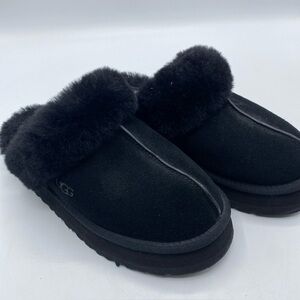 UGG Women's Disquette Slipper, Mule Slide Comfort Shoe Black 7 Boho Hippie Fur